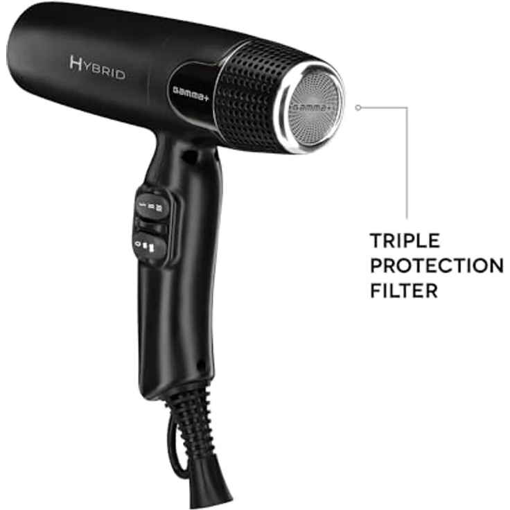 GAMMA+ Ionischer Hybrid-Fön, 100.000 U/min, leicht & leise, 2 Düsen, 1 Diffusor (Mattes schwarz) – Bild 5