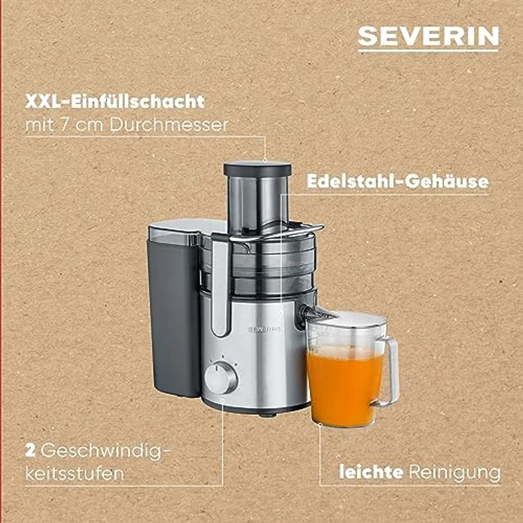 SEVERIN ES 3570 Entsafter (800 W, mit 1,1 L Saftbehälter) schwarz-edelstahl – Bild 4