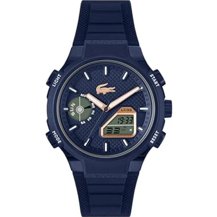 Lacoste LC33, Analoge-Digitale Multifunktions-Quarzuhr für Herren mit 45mm Navy TR90 Gehäuse, marinenblauem Silikonarmband und 10 ATM Wasserdichtigkeit