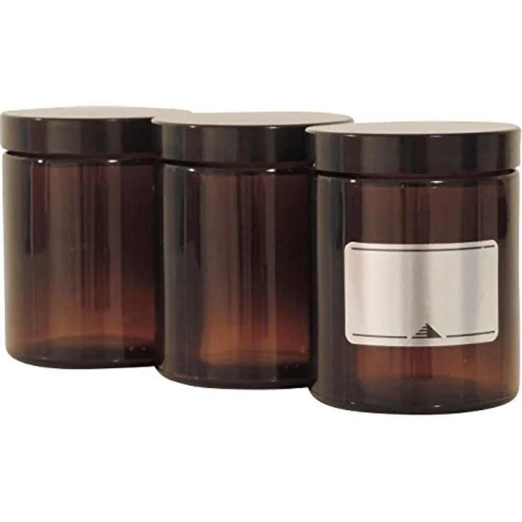 Viva Haushaltswaren 6 braune Glastiegel 180ml - Salbentiegel-Cremetiegel Gewürzgläser aus Braunglas inkl. Beschriftungsetiketten Glasdose, Glas, 6.6 x 6.6 x 8.1 cm, 6-Einheiten – Bild 4