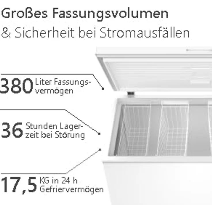 SCHOEPF GT400SD Gefriertruhe, 380 Liter, Energieeffizienzklasse D, Weiß, 4-Sterne-Gefriervermögen, Schnellgefrierfunktion – Bild 8
