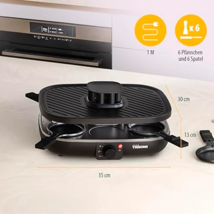 Tristar Raclette Clean Air RA-2760, 1100 W, für 6 Personen, geruchsarm, PFAS-frei, Antihaftbeschichtung, leicht zu reinigen – Bild 2