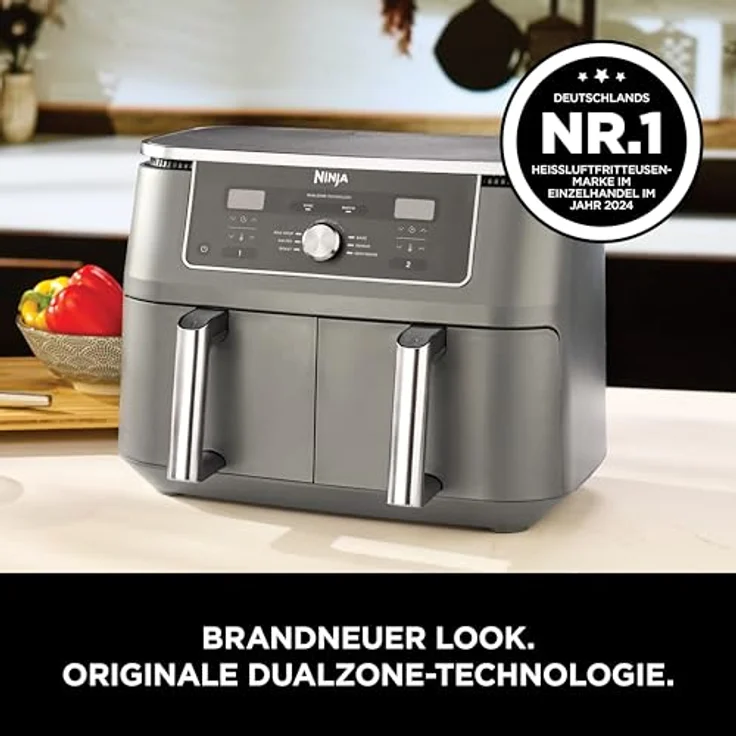 Ninja Dual Zone Digital Air Fryer DZ400EU, 9,5L Heißluftfritteuse mit 2 Schubladen, 6-in-1 Funktionen, spülmaschinenfeste Körbe, Metallic Grau – Bild 2