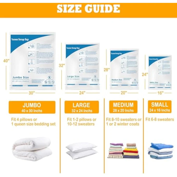 MEIQIHOME 8er Set Vakuumbeutel Groß, wiederverwendbare Aufbewahrungsbeutel für Kleidung, 80 x 60 cm, platzsparend und reißfest – Bild 3