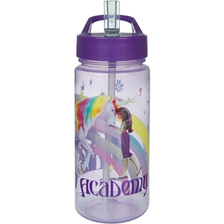 UNDERCOVER Trinkflasche Unicorn Academy, mit integriertem Strohhalm, lila, 500 ml, Höhe 19 cm, Ø 9 cm – Bild 1