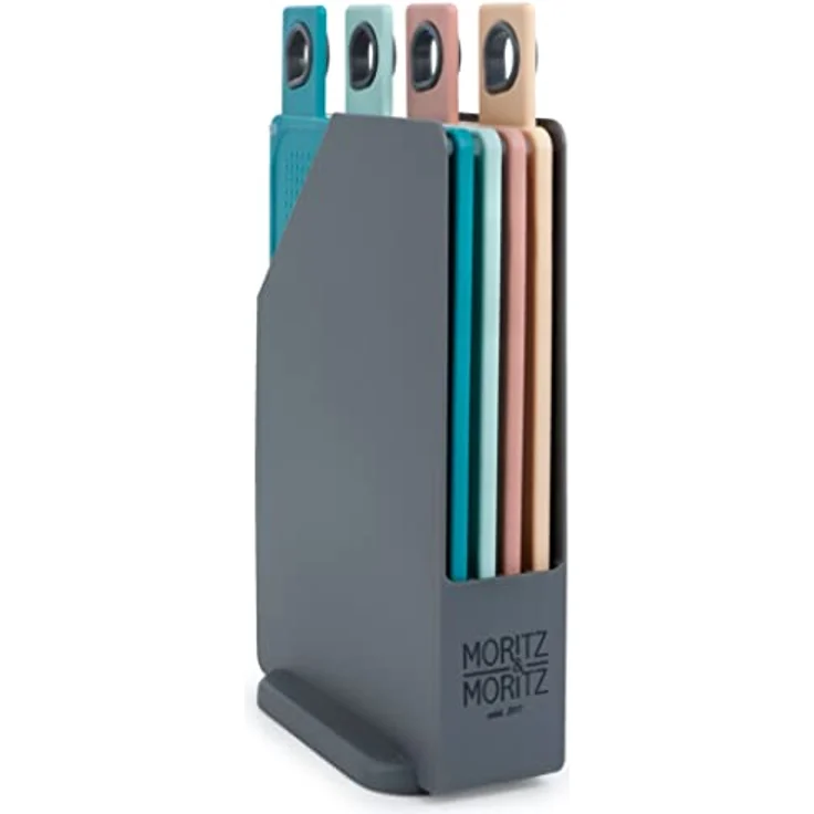 Moritz & Moritz 4X Frühstücksbrettchen Kunststoff Klein - 20,5 x 14,5 cm, spülmaschinenfest, mit Ständer (4 verschiedene Farben) – Bild 1