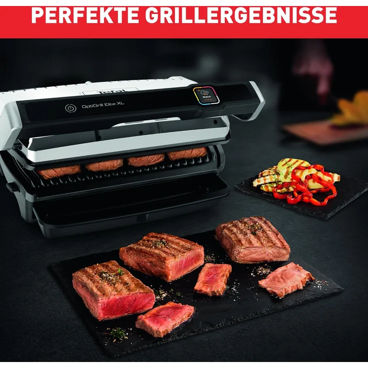 Tefal GC760D OptiGrill Elite XL Kontaktgrill, 2200 Watt, extra Grillboost für Grillstreifen, 16 Programme, für bis zu 8 Personen, inkl. Fettauffangschale, silber – Bild 3
