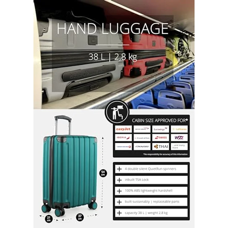 Hauptstadtkoffer Q-Damm - Handgepäck 54x37x21, TSA, 4 Rollen, Reisekoffer, Hartschalenkoffer, Rollkoffer, Handgepäckkoffer, Bordgepäck Koffer, Aquagrün – Bild 2