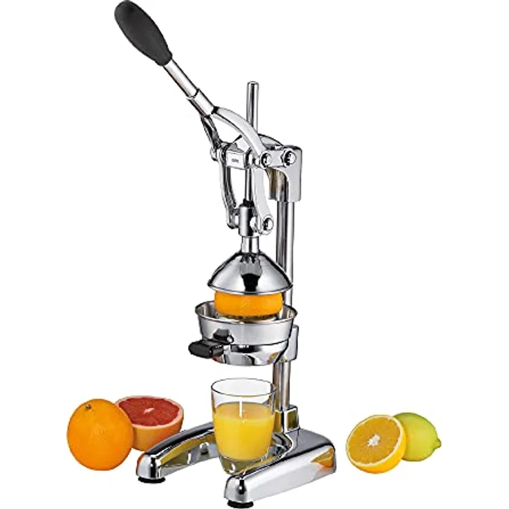 Cilio AMALFI Saftpresse Manuell | rostfreier Edelstahl | Zitruspresse Handpresse für 25% mehr Saft | geringer Kraftaufwand | Profi Fruchtpresse | 20 × 23,5 × 44 cm, Chrom – Bild 2