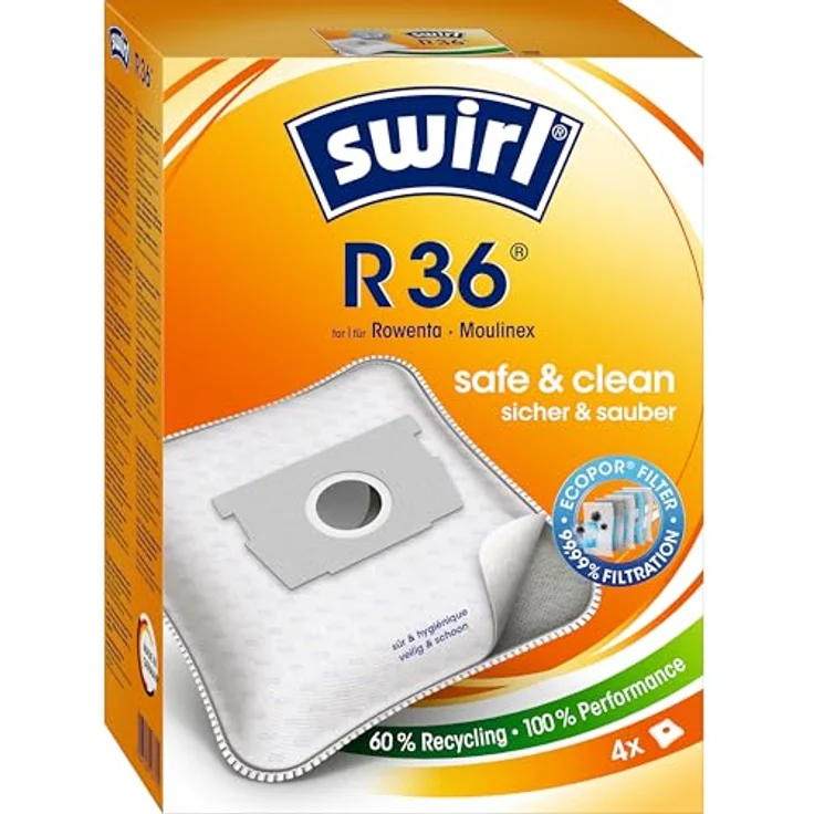 Swirl R36 AirSpace Staubsaugerbeutel, 4 Stück mit Hygieneverschluss und extra Filterkammer für höchste Saugkraft – Bild 1