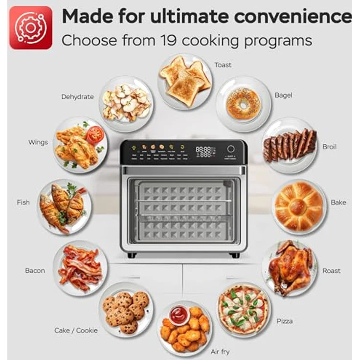 TurboTronic Multi-Smart-Ofen 19in1, Heißluftofen & Heißluftfritteuse 2100W, 34L mit Dörrfunktion, Edelstahl, 40-230°C Grill Airfryer Dörrautomat – Bild 3