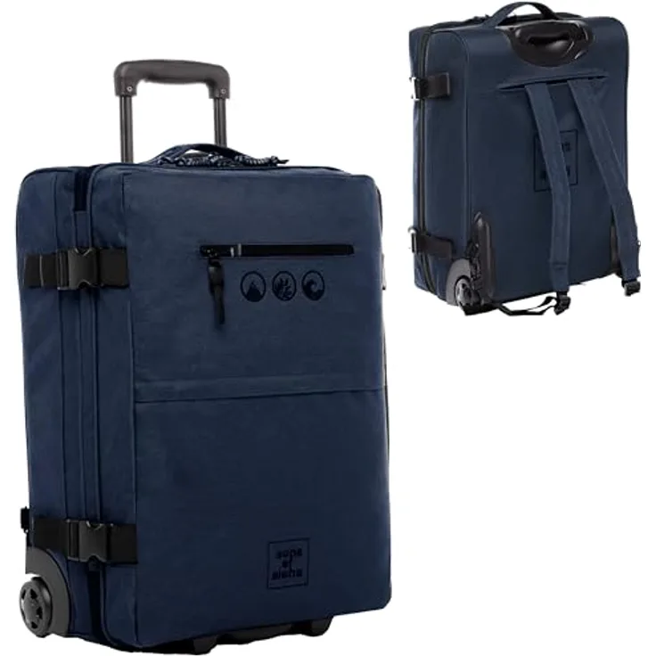 SONS OF ALOHA Backpacker Rucksack mit Rollen 3 in 1 - Handgepäck Koffer Kane Hybrid Backpack-Boardgepäck mit Rollen, 55 x 40 x 20 cm - wasserabweisend recyceltes PET, Ocean-blau - Multifunktionaler 2 in 1 Carry-On Rucksack-Trolley