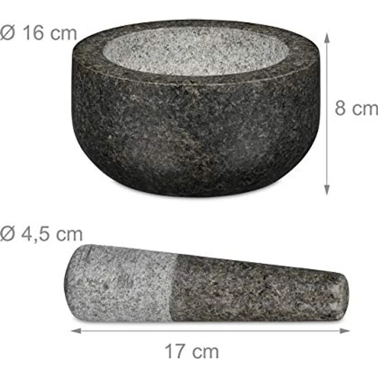 Relaxdays Granit Mörser mit Stößel, robust & langlebig, Gewürze, Kräuter, polierter Steinmörser, Ø 16 cm, 400 ml, grau – Bild 4