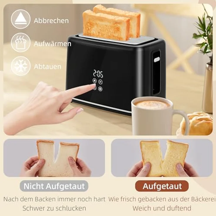 HOMCOM Toaster und Wasserkocher Set, 1,5L Wasserkocher mit 2200W und 7 Temperatureinstellungen, Toaster für 2 Scheiben mit 7 Bräunungsstufen, Schwarz/Silber – Bild 5