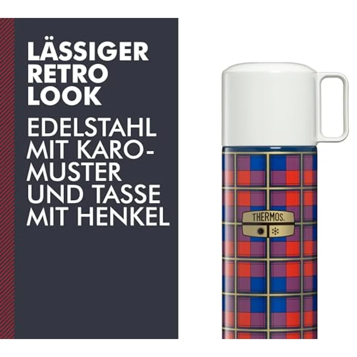 Thermos THERMOS REVIVAL BEVERAGE BOTTLE 0,50l, retro blue, Isolierflasche Edelstahl mit Trinkbecher, 18 h heiß / 24 h kalt, spülmaschinenfest, absolut dicht, BPA-frei – Bild 4