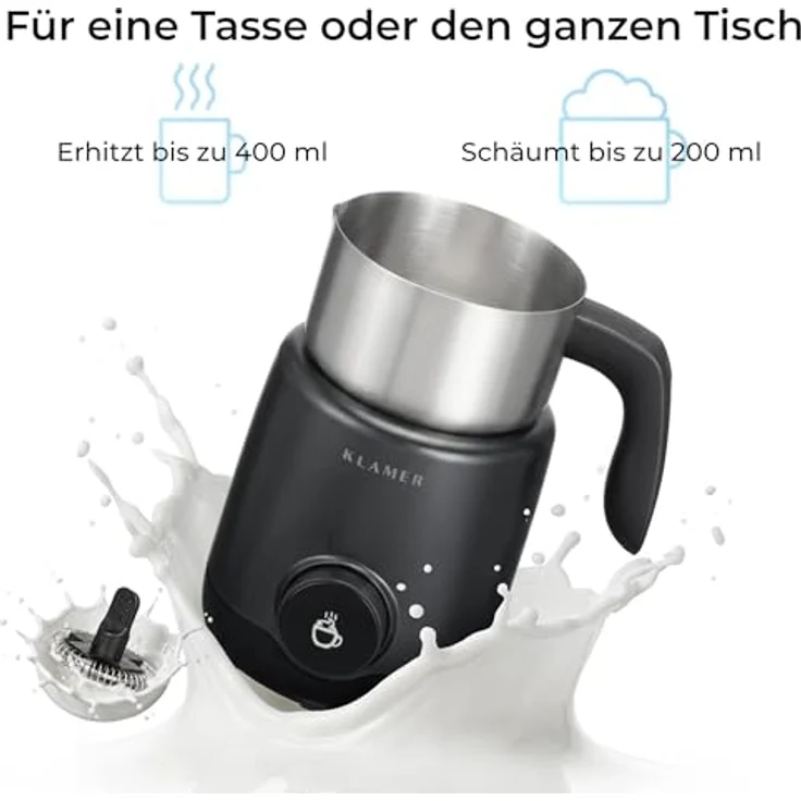 KLAMER Milchaufschäumer 400 ml, 7 Programme für Milchschaum und Babymilch bis 42°C, Edelstahl – Bild 5
