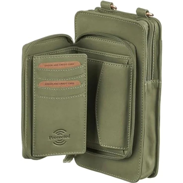 Greenland Nature Handytasche mit Geldbörse, Leder, 11 cm, grün, abnehmbarer Umhängeriemen – Bild 5