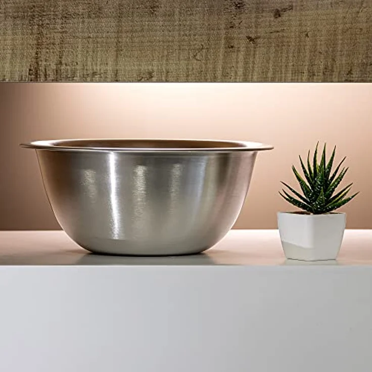 com-four® 6x Rührschüssel aus Edelstahl, multifunktionale silberfarbene Schalen, platzsparend stapelbar, Ø 24cm – Bild 3