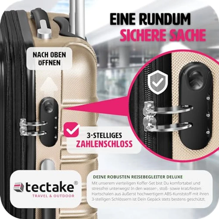 tectake 4 tlg Reisekoffer Set, Hartschalenkoffer Set, Trolley Kofferset, ABS Hartschalen Reisekofferset, Reisetasche, Trolley, Gepäck, Koffer Set, 4 Rollen, 360 Grad drehbar, Teleskopgriff - champagne – Bild 5