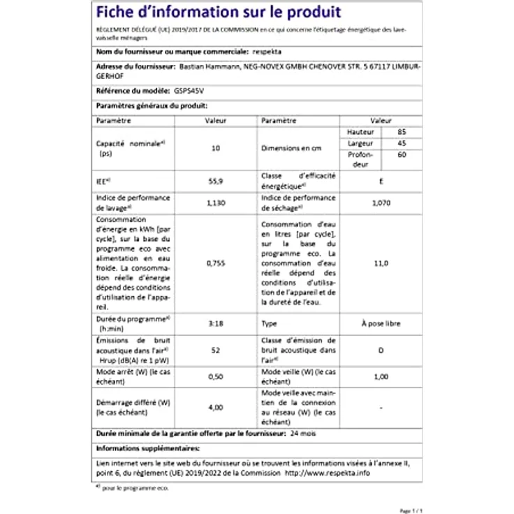 Respekta Spülmaschine freistehend 45 cm / Standgeschirrspüler mit flexiblem Besteckkorb / 5 Programme / Startzeitvorwahl / vollelektronisch & leise / LED Display / 10 Maßgedecke / GSPS45V / Weiß – Bild 5