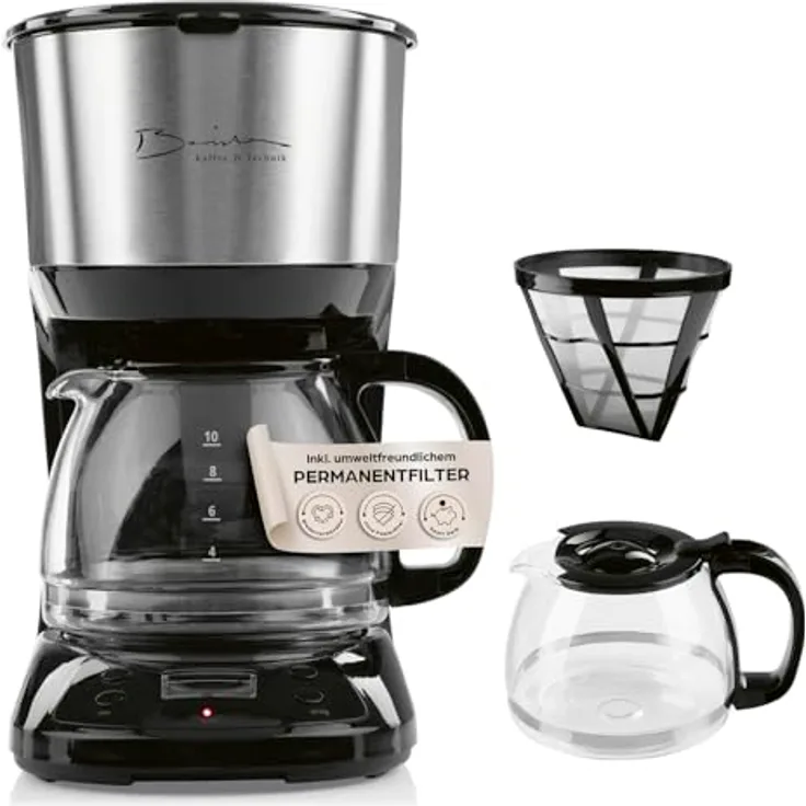 Barista Filterkaffeemaschine mit Glaskanne | Kaffeemaschine mit Digitaldisplay & Timerfunktion | Filtermaschine mit Tropfstopp & 900W | 1,25 Liter Kaffeekanne für 10 Tassen Kaffee - Barista Kaffee & Technik