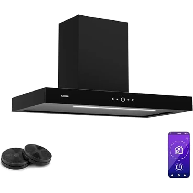 Klarstein SmartEdge Dunstabzugshaube - 90 cm Wandhaube, WLAN- & Touch-Steuerung, 550 m³/h Luftdurchsatz, A+ Energieeffizienz, LED-Beleuchtung, Flüsterleise 34 dB, Schwarz – Bild 1