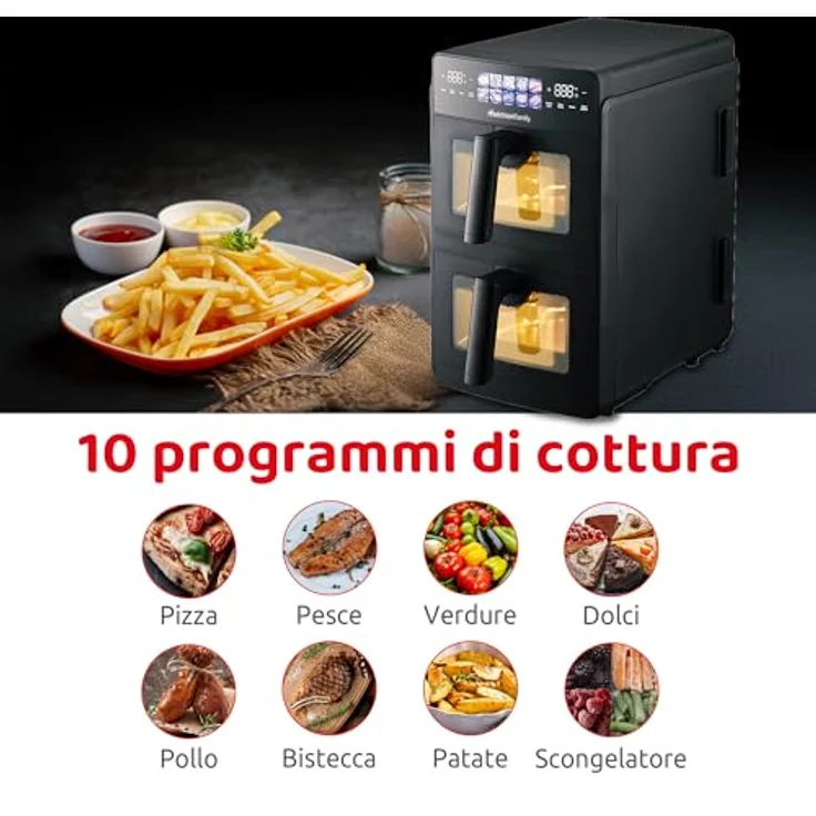 Melchioni Heißluftfritteuse Giulia, 10 Liter Doppelschublade, 2600 W mit digitalem Farbdisplay – Bild 5