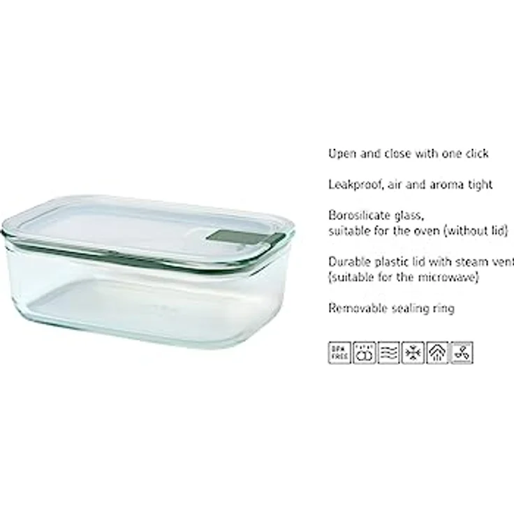 Mepal – Frischhaltedose Glas EasyClip – Glasschüssel mit Deckel & Klickverschluss – Geeignet für Mikrowelle, Dampfgarer, Ofen Gefrierschrank – Luftdicht & auslaufsicher – 700 ml – Nordic sage – Bild 5