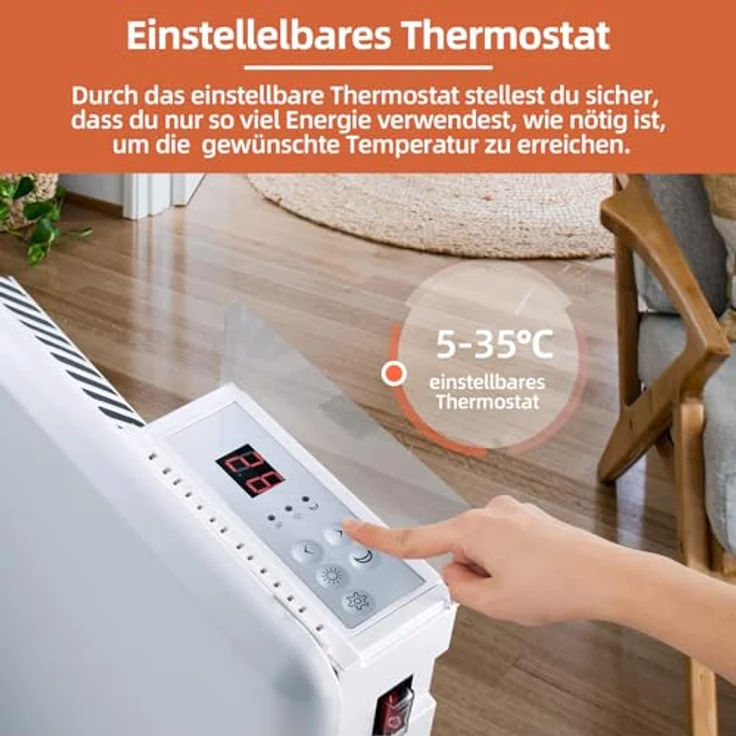 SHX Slim-Konvektorheizung Aluminium-Heizelement LED-Anzeige Thermostat Timer Überhitzungsschutz, Wand- Standmontage – Bild 5