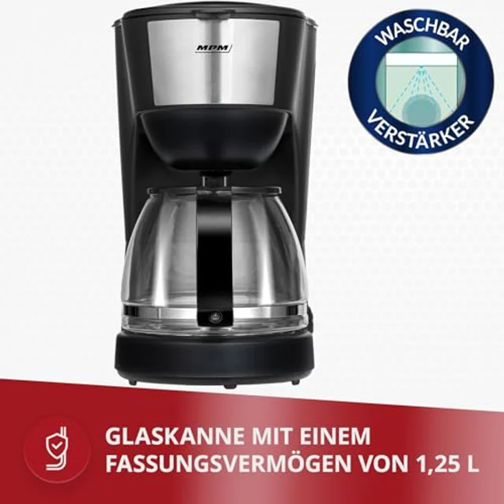 MPM MKW-12 Filterkaffeemaschine, 1,25 Liter mit Tropfstoppsystem und automatischer Abschaltung, schwarz – Bild 3