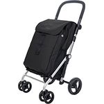 Carlett Einkaufstrolley mit 4 Rädern | Lett470 CLASSIC family | Zusammenklappbarer Einkaufswagen mit großer Tasche 32kg, 64L Einkaufstasche, 10,5L Thermotasche und Rückfach, Schwarz