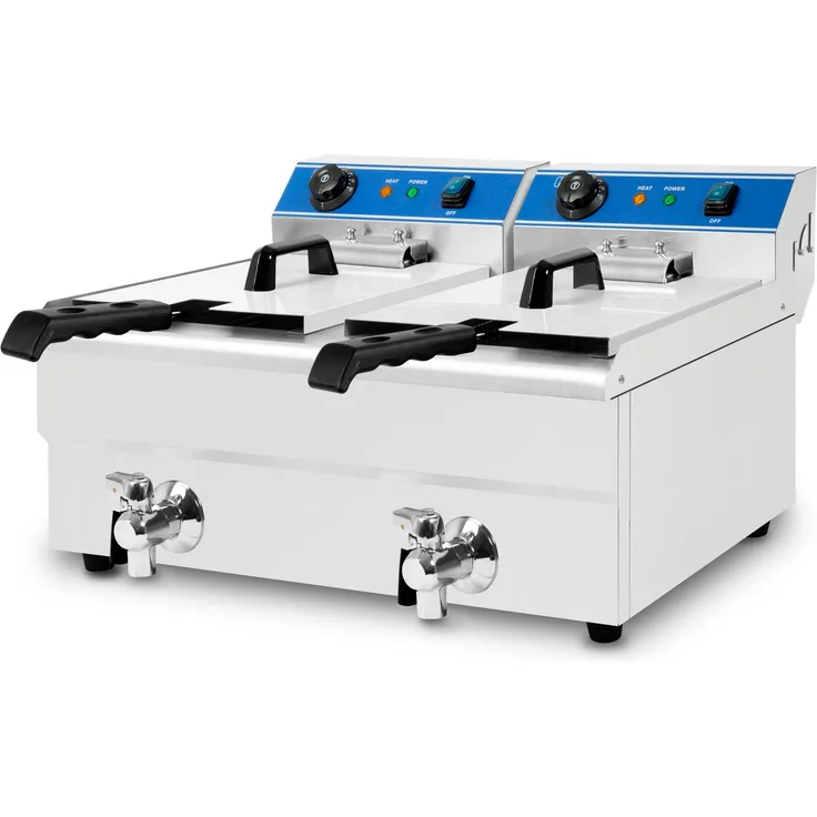 VERTES Friteuse FM19-FRT13-2, Edelstahl, 2 x 13 Liter, 50-200°C, 6000W, Kaltzonenprinzip