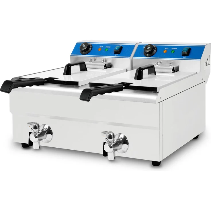 VERTES Friteuse FM19-FRT13-2, Edelstahl, 2 x 13 Liter, 50-200°C, 6000W, Kaltzonenprinzip