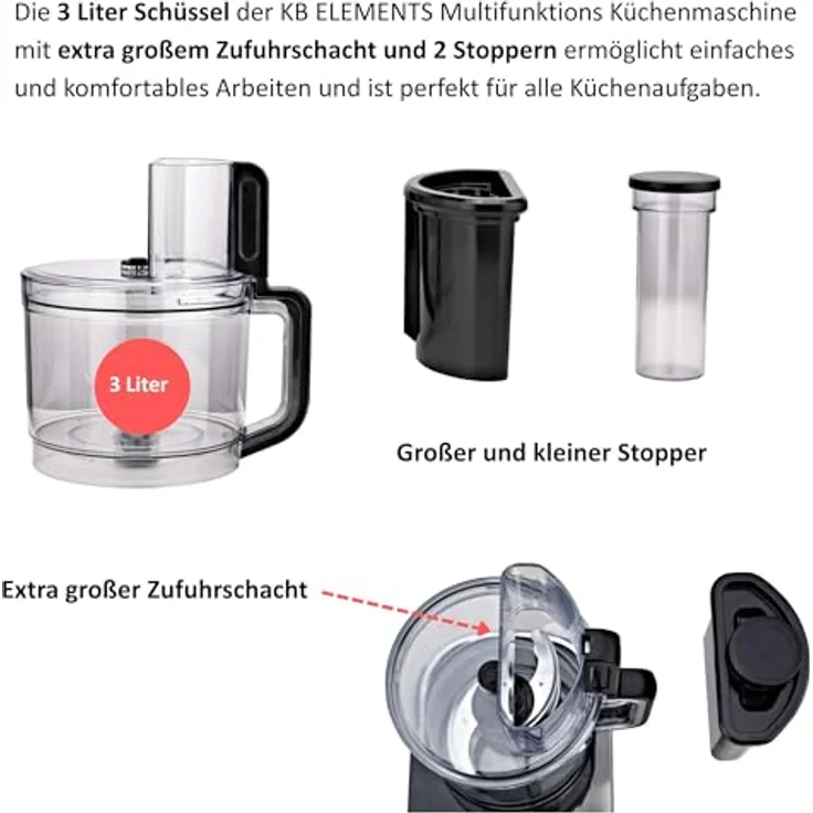 KB ELEMENTS Küchenmaschine - Mixer & Gemüseschneider, 1000W Vollkupfermotor, Full Touch Display, 3L Edelstahlbehälter, Doppelschneideklinge – Bild 5