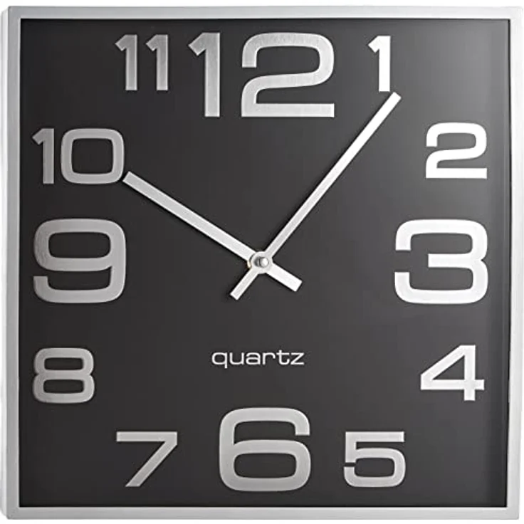 Alco-Albert 187-11 Wanduhr, quadratisch mit silbernem Rahmen und schwarzem Ziffernblatt, 28,3 x 4,1 cm – Bild 2