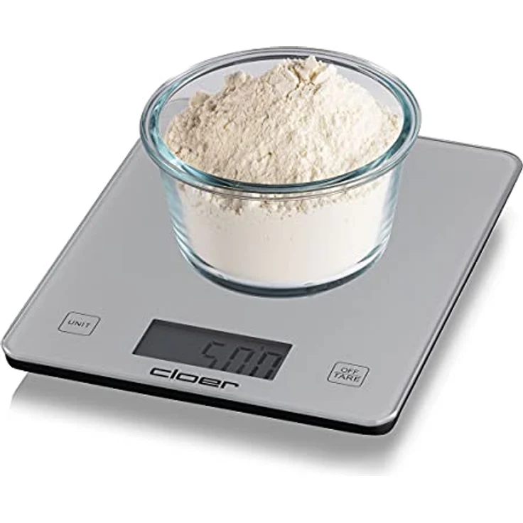 Cloer Küchenwaage 6878, digital, 10kg , 1 g Teilung, Zuwiegefunktion, Glaswiegefläche, silber – Bild 6