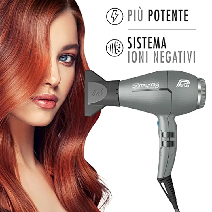 Parlux Digitalyon, Professioneller digitaler Haartrockner mit Negativ-Ionen-Technologie, sehr leicht und leistungsstark, Glittergrau – Bild 4