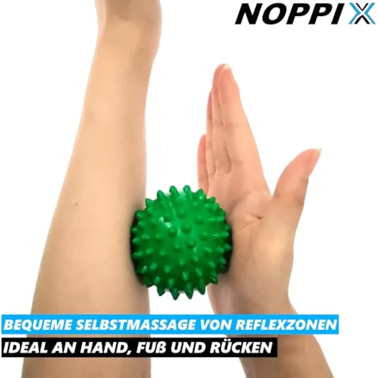 MAVURA Massageball NOPPIX Massageball Set Noppenball Igelball Stachelball Gymnastikball, Triggerball Noppenball Massage Ball Stachel Igel Ball [4 Stück], Bunte weiche Noppenmassagebälle mit praktischem Set – Bild 3