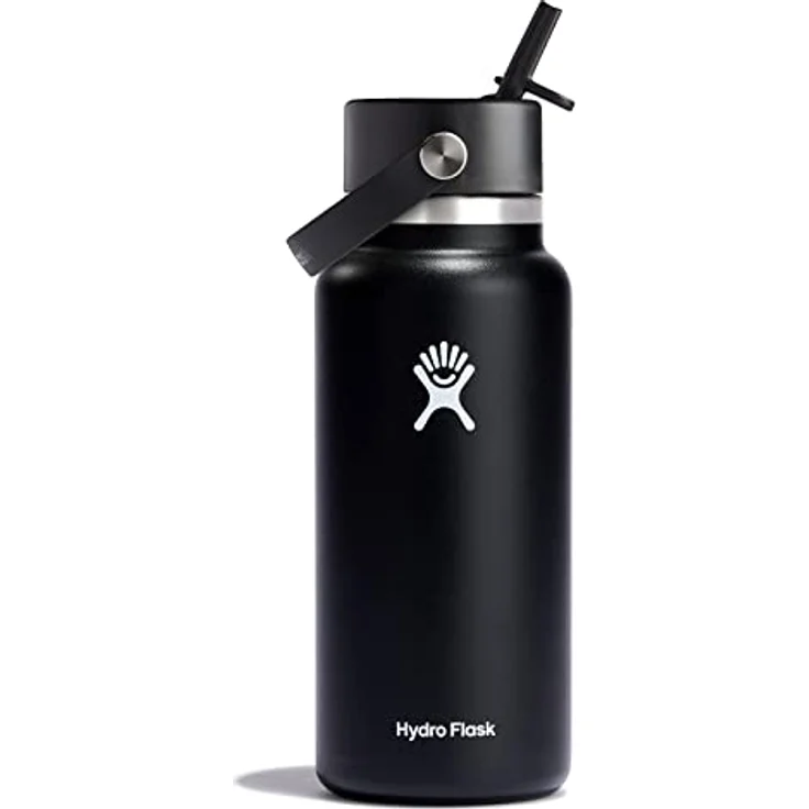HYDRO FLASK - Trinkflasche 946ml (32oz) mit Flex Straw Deckel - Vakuumisolierte, Wiederverwendbare Flasche aus Edelstahl - Auslaufsicherer Deckel - Weite Öffnung - Black – Bild 1