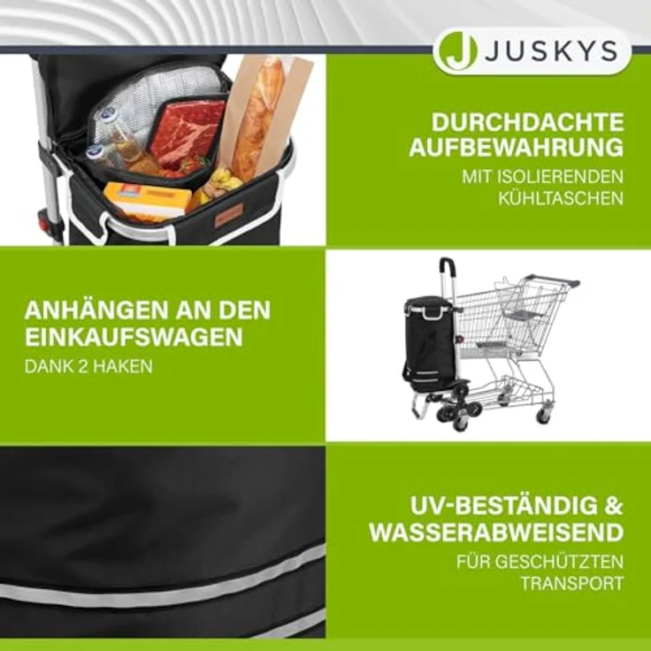 Juskys 3in1 Einkaufstrolley für Treppen - 56 L, modern & klappbar - Schwarz – Bild 4