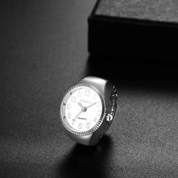 JewelryWe Fingeruhr Ringuhr - Silber Analog Quarz mit stretchbarem Edelstahlband und arabischer Ziffernskala, 10m wasserdicht, Geschenk für Damen und Herren – Bild 2