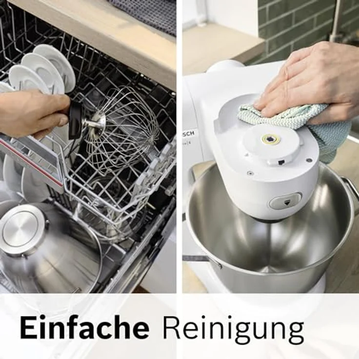 Bosch Küchenmaschine Serie 6 MUMS6EW13D, NEU, 7 Geschwindigkeitsstufen, 5,5l Schüssel, Durchlaufschnitzler, 3 Scheiben, Knethaken, Rührbesen, Silikonbesen, spülmaschinenfest, 1.600 W, silber/weiß – Bild 5