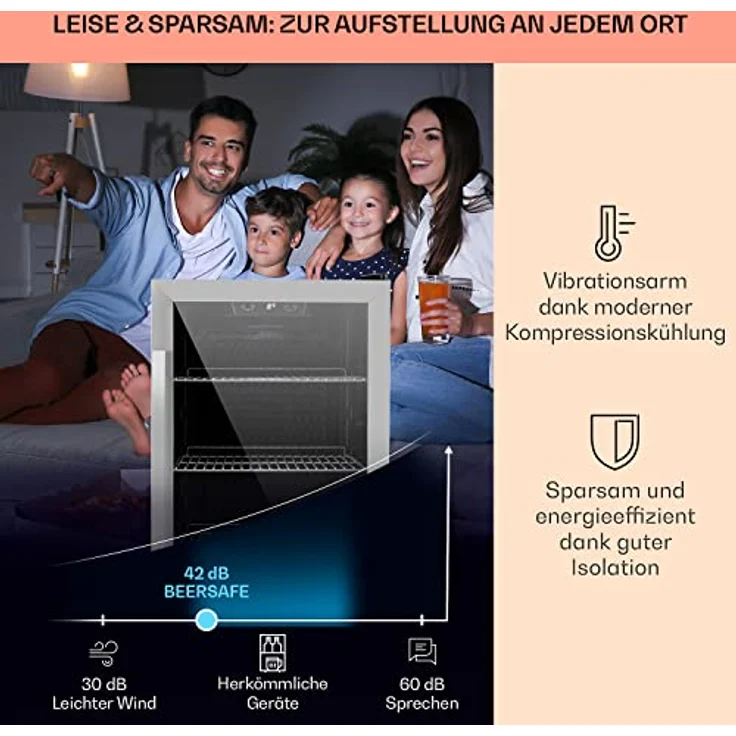 Klarstein Mini Kühlschrank mit Glastür, 124 L Getränke Kühlschrank, leise und verstellbare Ablagen, Indoor/Outdoor, Edelstahl – Bild 3