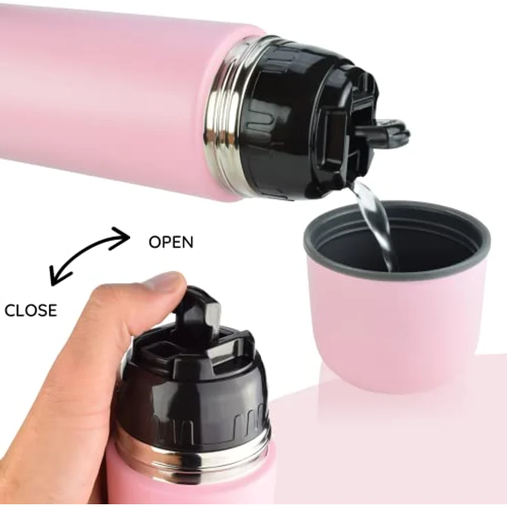 Milu Thermosflasche Thermoskanne Isolierflasche 1L, 750ml, 500ml - Isolierte Edelstahl Trinkflasche, 100% Auslaufsicher, Doppelwandisolierung (Rosa, 500ml) – Bild 3