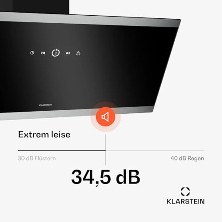 Klarstein FlashLine Dunstabzugshaube – 90 cm Kopffreihaube, Touchscreen, 524 m³/h, A++ Energieeffizienz, LED-Beleuchtung, 34,5 dB, Schwarz, Abluft- und Umluftbetrieb – Bild 4