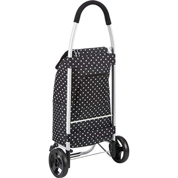KitchenCraft Faltbarer Einkaufswagen auf Rädern mit abnehmbarer Kühltasche für Tiefkühlkost, robustes Metall und spritzwassergeschütztes Polyester, 45 x 33 x 100 cm, schwarzer Tupfenprint – Bild 2