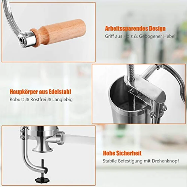 KOMFOTTEU Wurstfüllaufsatz Wurstfüllmaschine, rostfreier Edelstahl, 4 Füllrohre, einfache Bedienung & leicht zu reinigen – Bild 9