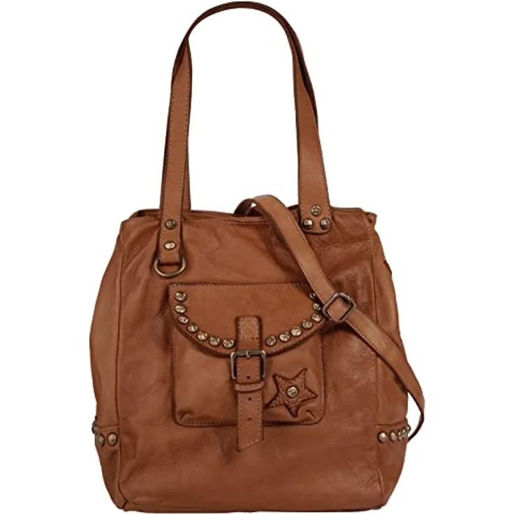 Samantha Look Shopper, echt Leder, Made in Italy, mit Nieten- und Sternenbesatz, braun – Bild 2