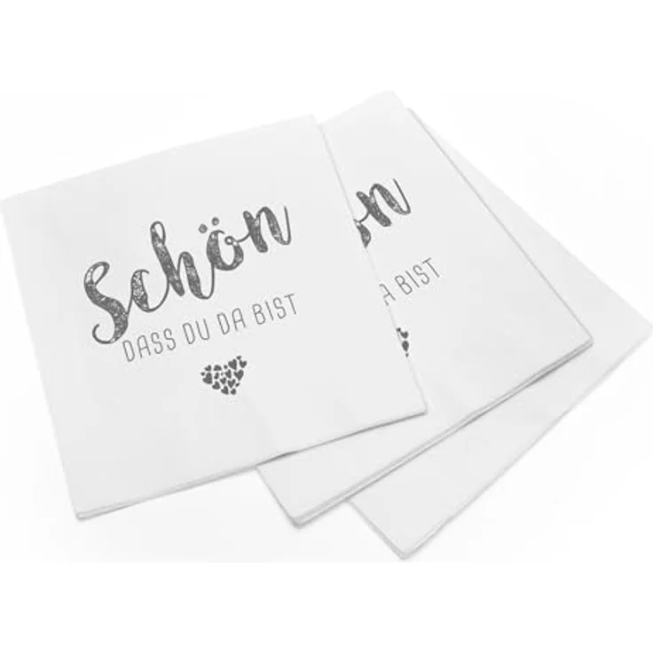 itenga Servietten Schön dass du da bist, 3-lagig, 30 x 30 cm, 40 Stück, weiß für Kommunion, Konfirmation, Hochzeit und Taufe – Bild 3