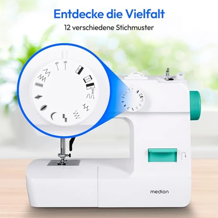 Medion® Freiarm-Nähmaschine MD 11179, 12 Stichmuster, 4 Schritte Knopfloch, 12 Programme, Vertikales Spulsystem, LED Nählicht, Integrierter Fadenschneider – Bild 3